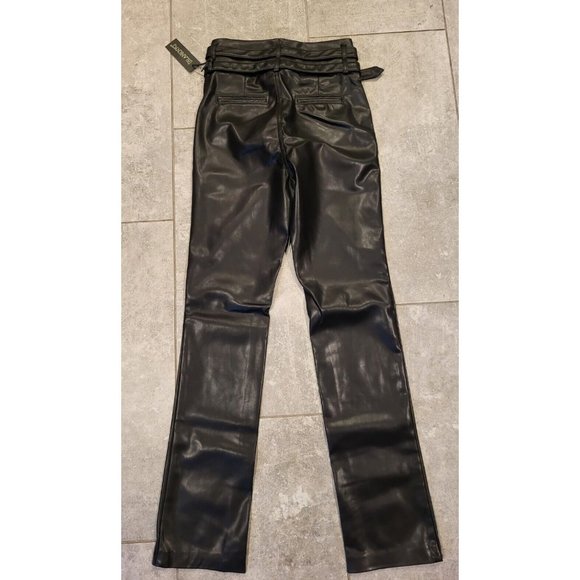 New Blank NYC Black Faux Leather Dbl Belted Pants High Rise Straight  Sz 24 Goth - Picture 3 of 6